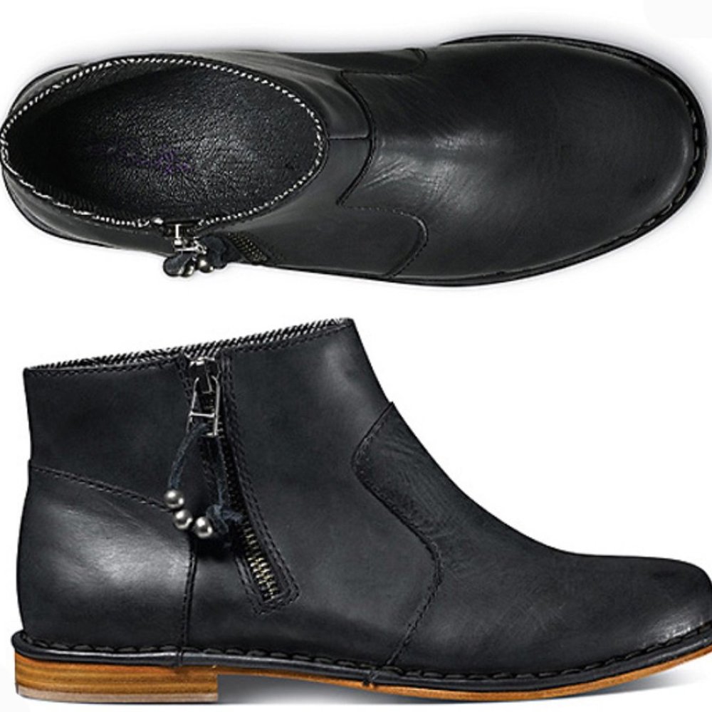 Women's Black Leather Side-Zip Ankle Boots